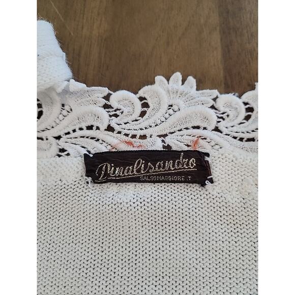 VTG Romantic Cottagecore Knit Crochet Ivory Cardigan + Crop Blouse M EUC - Picture 8 of 12